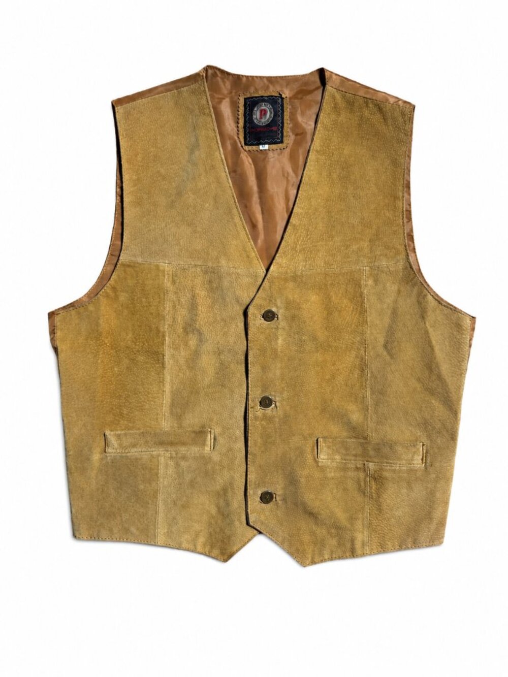 RARE Vintage Porsche In The Spirit Of Fashion Camel Tan Suede Men's Vest Size M